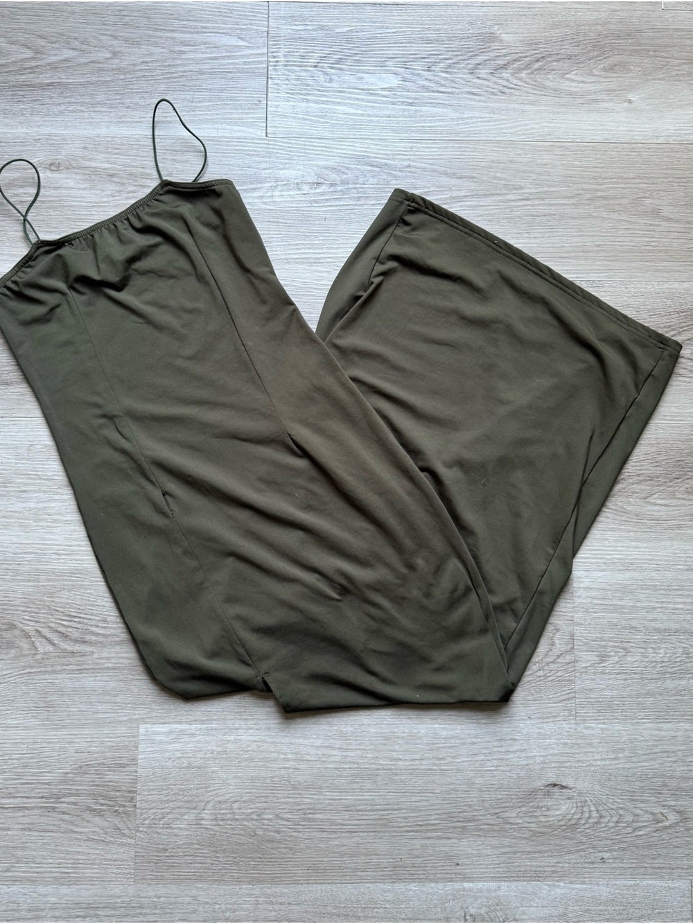 Olive Green Maxi Slip Dress with Spaghetti Straps